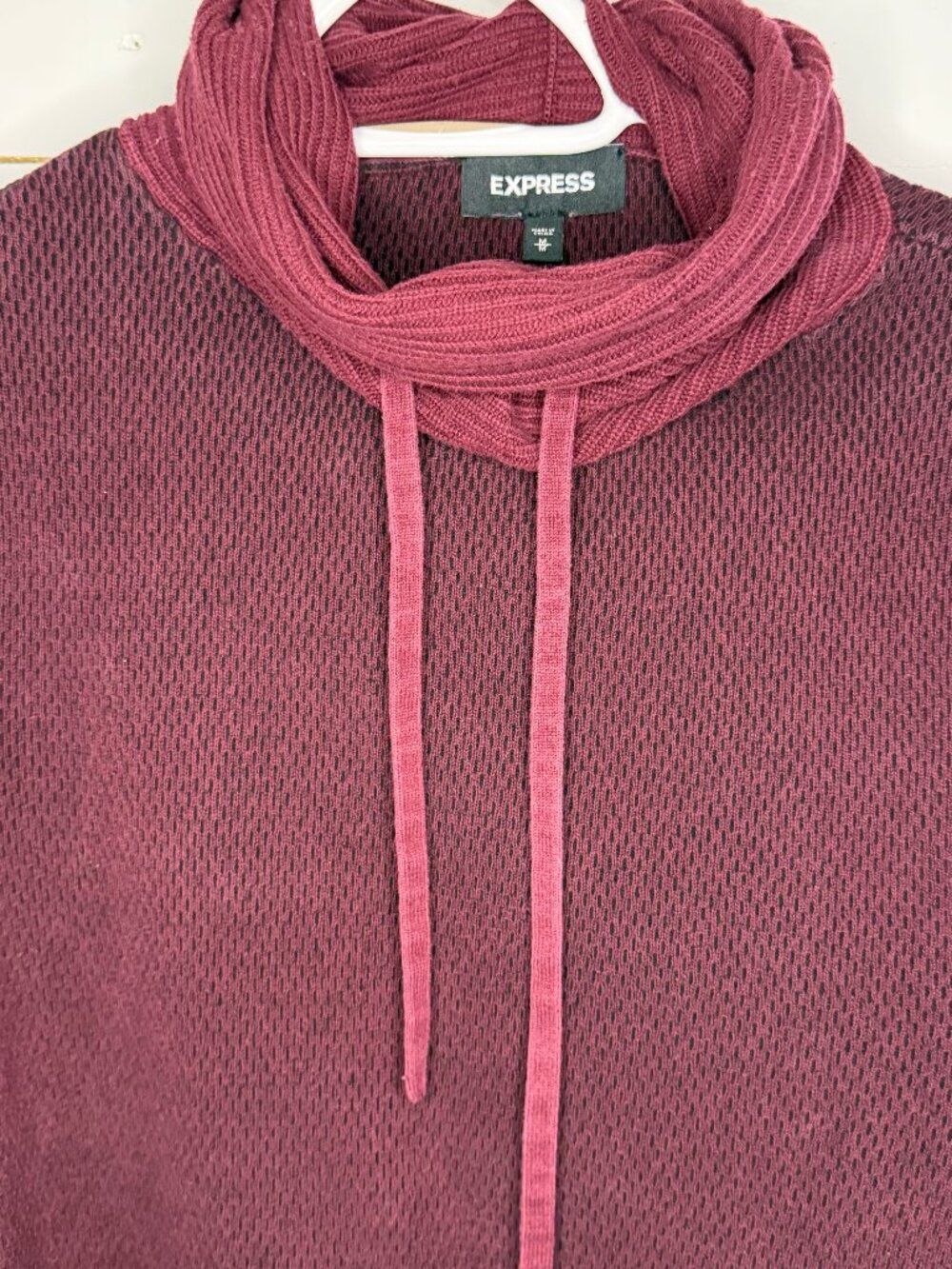 Express Women's Burgundy Textured Knit Cowl Neck Sweater Size M